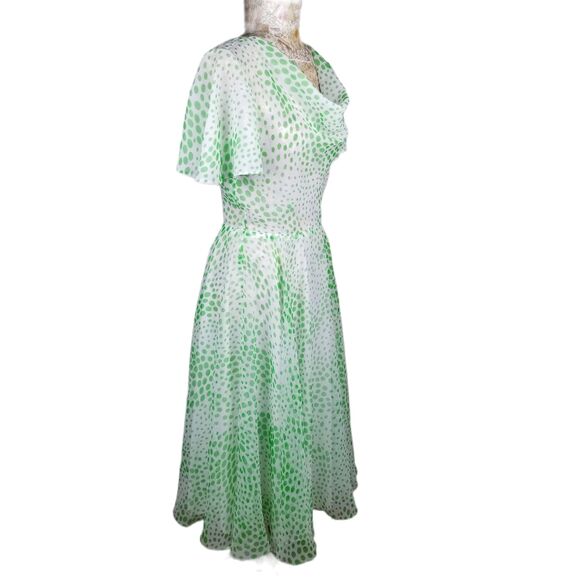 Vintage Jack Bryan Sheer Fun Flirty Flowy Green Polka Dot Midi Cowl Neck Dress - Picture 7 of 10